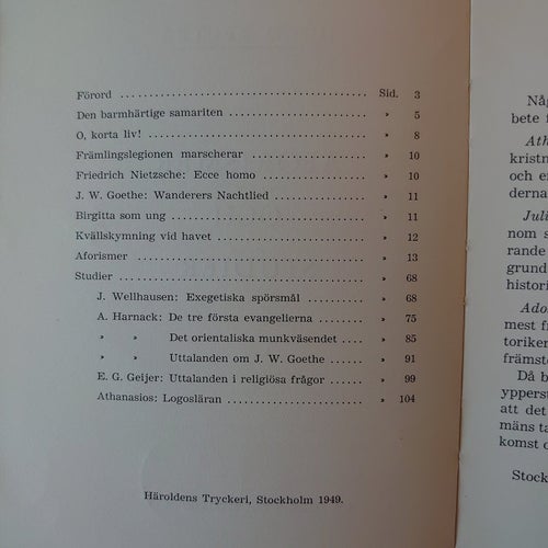Aforismer och Studier. Reuter, Hugo. 1949.