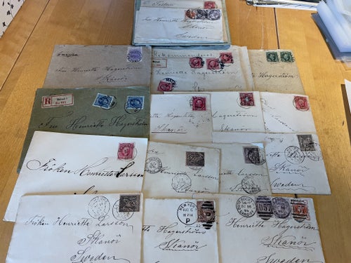 Skanör: 34st brev TILL Skanör ca 1880-1899, bla från Brasilien 1884.