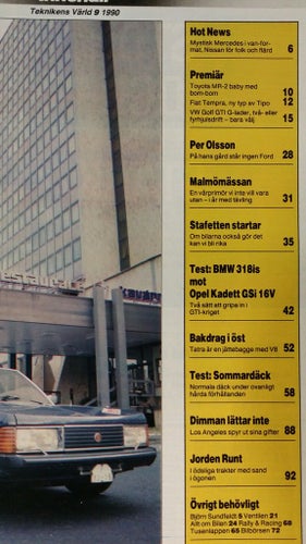 Teknikens Värld 9 1990: BMW 318is vs Opel Kadett GSi 16V, Toyota MR2, Tatra