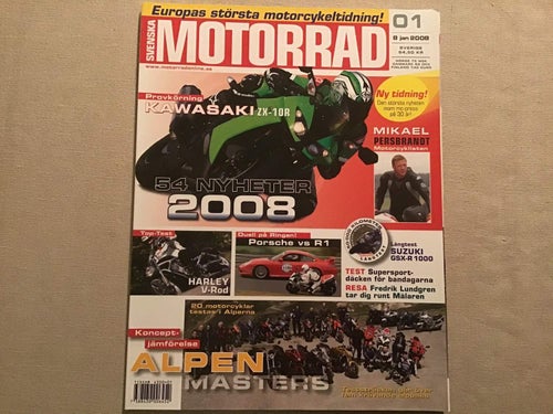 MOTORRAD NR 1 2008 MIKAEL PERSBRANDT,PORSCHE VS R1,HARLEY V ROD,54 NYHETER 08