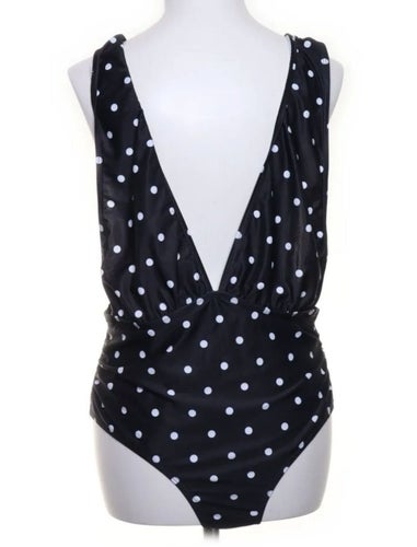 Oanvänd svart, vitprickig baddräkt, storlek XL, 46