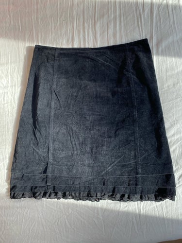 Miu Miu svart kjol IT 42 – finrandig manchester / corduroy mini med spetskant