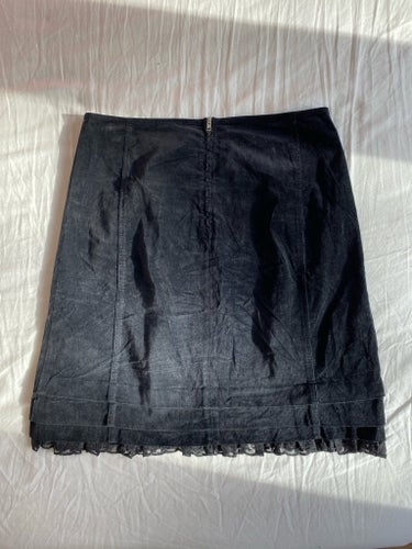 Miu Miu svart kjol IT 42 – finrandig manchester / corduroy mini med spetskant