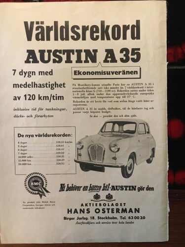Världsrekord AUSTIN A 35 Annons 1957