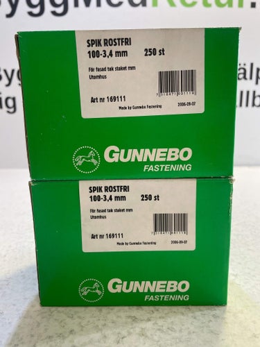 2-Pack Spik Gunnebo Fastening 3,4x100 mm Rostfri 250 st