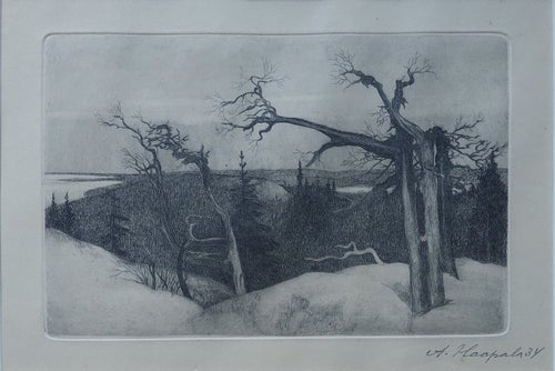 Leonid KUZMIN Signerad etsning, 1934. Originaltryck av Haapala