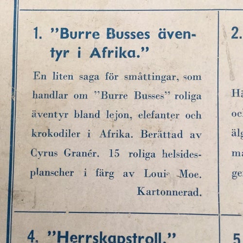 Burre-Busses Äventyr i Afrika, Louis Moe, okänt publiceringsår