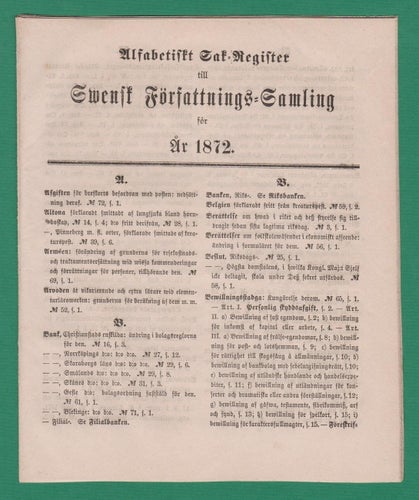 SFS 1872 Alfabetiskt Sak-Register