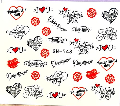Nail Art Stickers doodles kärlek I Love You Valentines Day rosor naglar trend