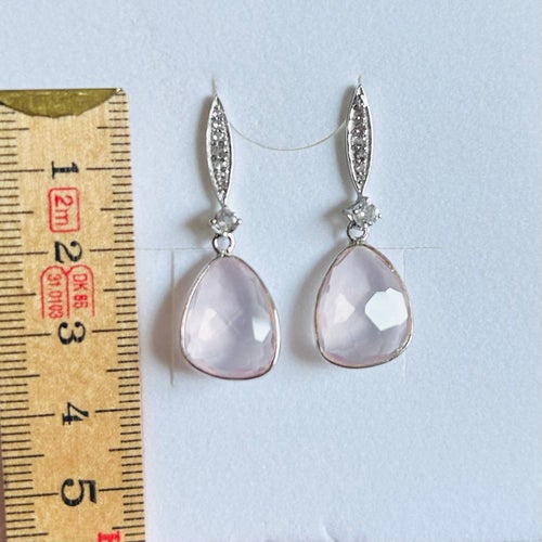 Rosen kvarts Örhängen med Vit Topas Örhänge i Sterling Silver 925