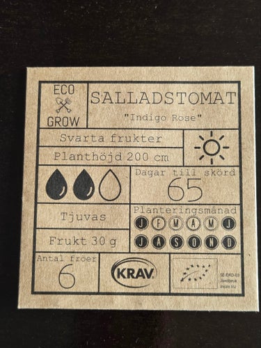 Eco Grow frö Salladstomat 'Indigo Rose' Oöppnad!