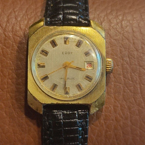 Vintage EDDY Incabloc Mekaniskt Armbandsur Datum Guldfärgad - 1960/1970-tal