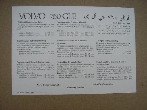 VOLVO Tillägg Instruktionsbok 760 GLE