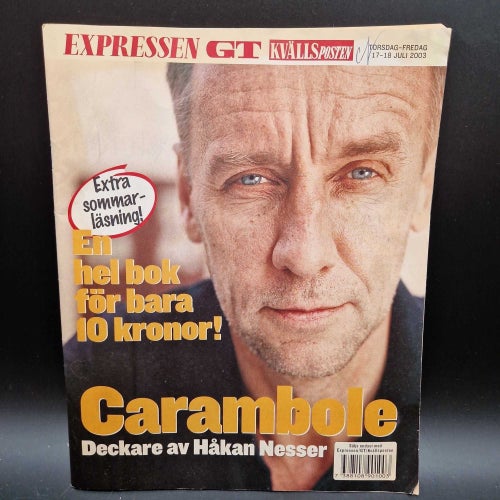 Carambole av Håkan Nesser, 2003 i tidningsformat, lite fuktskada
