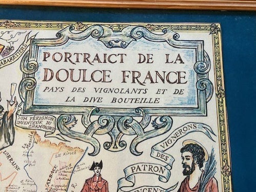 Porträtt av La Douce France karta. Frankrikes vindistrikt.