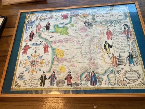 Porträtt av La Douce France karta. Frankrikes vindistrikt.