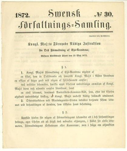 SFS 1872-30 Rikets Förwaltning af Sjö-Ärendena.