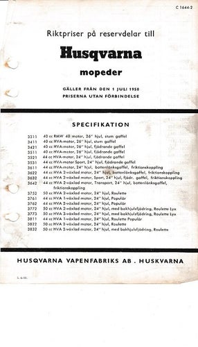 Husqvarna reservdelspriser moped 1958
