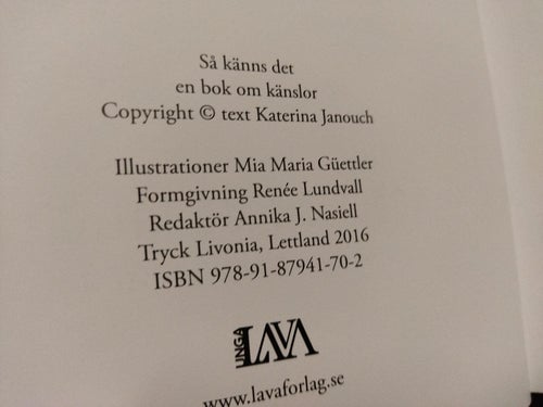 Så känns det en bok om känslor Katerina Janouch. Bok. Very Fine plus. BM