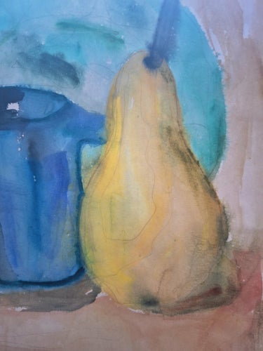 Still life Watercolor by Christina Svensson Akvarellmålning med frukt och kopp