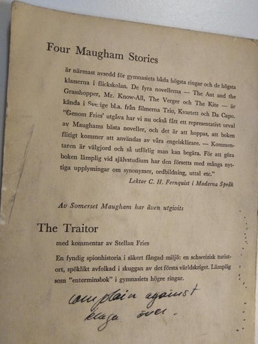 Four Maugham Stories - Stellan Fries. W. Somerset Maugham. bok häftad. Good