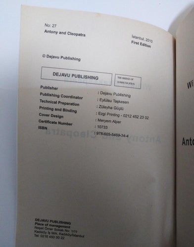 Antony and Cleopatra by William Shakespeare, bok, engelska häftad, Fine