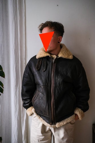 Militär Raf B3 Aviation Pilot BomberJacka Fårskinn Shearling Skinn Vintage S/M