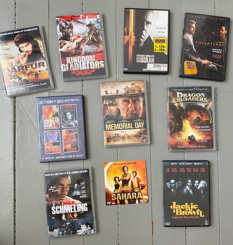 10 DVD med 13 filmer action, thriller och fantasy. Alla är spelade bara en gång.