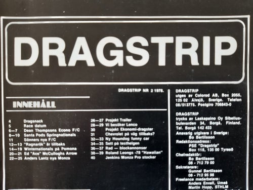 Dragstrip nr 2 1978 - svensk motortidning om dragracing