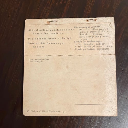 Skånsk vykortskalender 1942 Kulturen 24 vykort