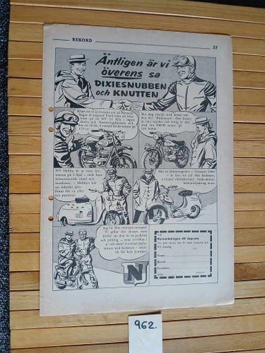 Retro Motorcykel MC Moped Serie Reklam År 1956 Nymans NV Crescent 50 tal 962