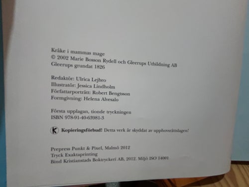 Kråke i mammas mage av Marie Bosson Rydell, Jessica Lindholm, Very fine plus