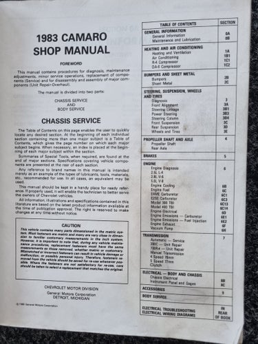 1983 Chevrolet Camaro Shop Manual