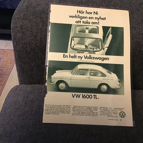 Laminerad originalannons för Volkswagen 1600 TL.