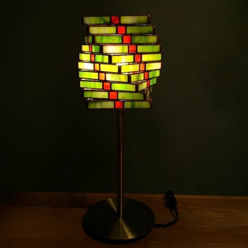 Stained Glass Table Lamp "Helix green"