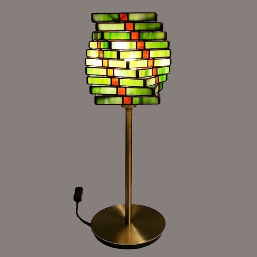 Stained Glass Table Lamp "Helix green"