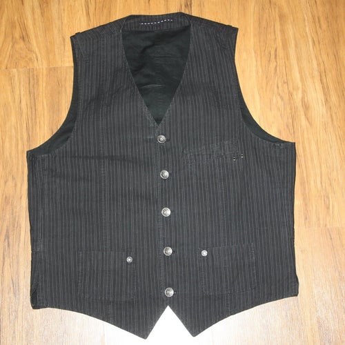 STONES Casual Väst - Svart Kritstrecksrandig - Strl 50 (M) - Justerbar Rygg