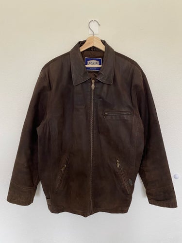 Vintage Attitude brun mocka jacka äkta läder, storlek 52