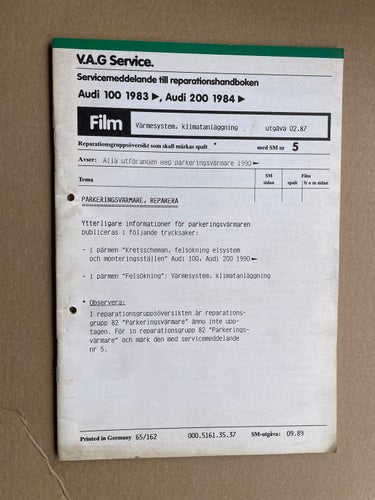 AUDI 100 och AUDI 200 Servicemeddelande till Reparationsboken