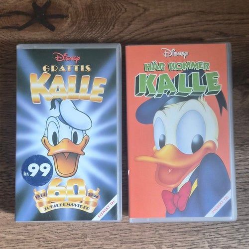 Kalle Anka VHS-filmer: Grattis Kalle 60 Jubileumsvideo och Här Kommer Kalle