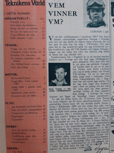 Teknikens Värld nr 15 1951: Guzzi Galetto scooter, teknik, motor, flyg, hobby