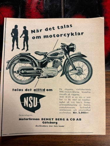 NSU Max 250 cc 1954 annons