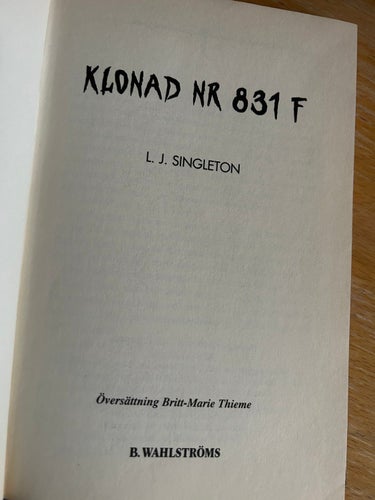 Klonad nr 831 F av L J Singleton, bok, SM, Very good plus