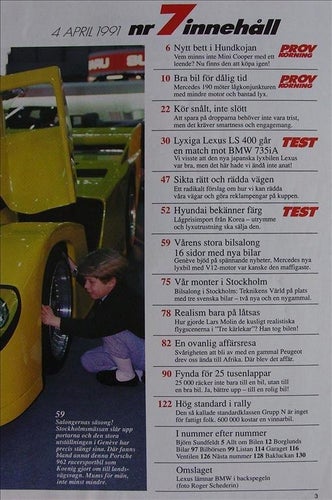 TEKNIKENS VÄRLD 1991/7.Mini Cooper.Mercedes 190.Lexus.BMW 735.Hyundai Sonata.