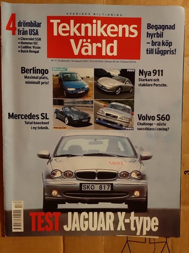 Teknikens Värld nr 17 2001: Jaguar X-Type 3,0, Porsche 911 Carrera, M-B SL 500