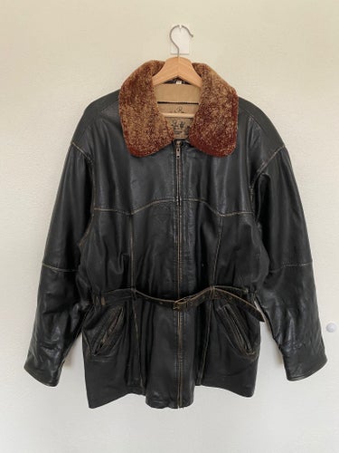 Vintage skinnjacka – Bissen & Bossen – äkta getskinn – shearlingkrage – stl 44