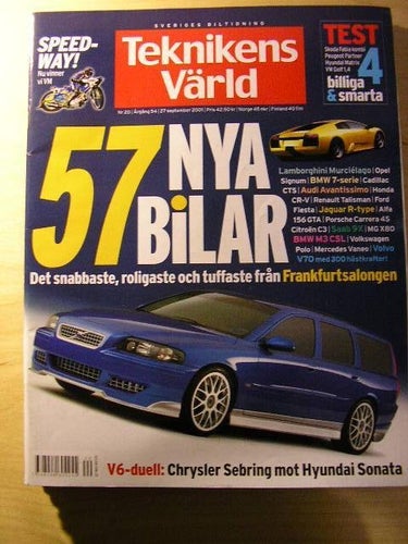 TEKNIKENS VÄRLD NR 20 2001 TEST: SKODA FABIA COMBI , HYUNDAI SONATA V6, M.FL.