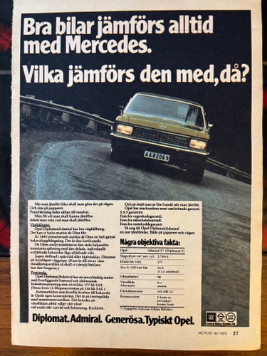 Opel Admirral Diplomat 1970 annons