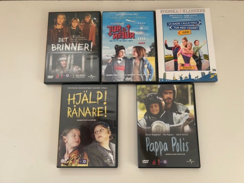 5 st DVD-filmer: Det brinner, Tur & Retur, Vi hade i alla fall tur med vädret