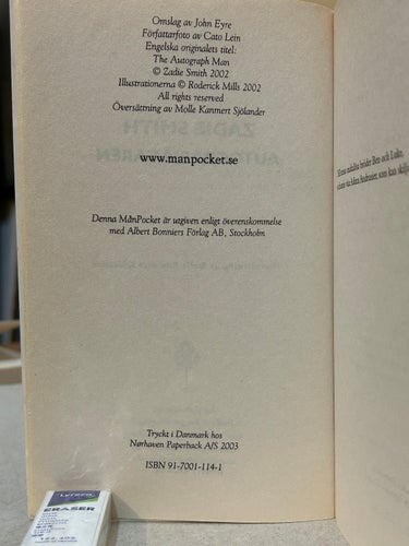 Autografjägaren av Zadie Smith, bok, Very Fine